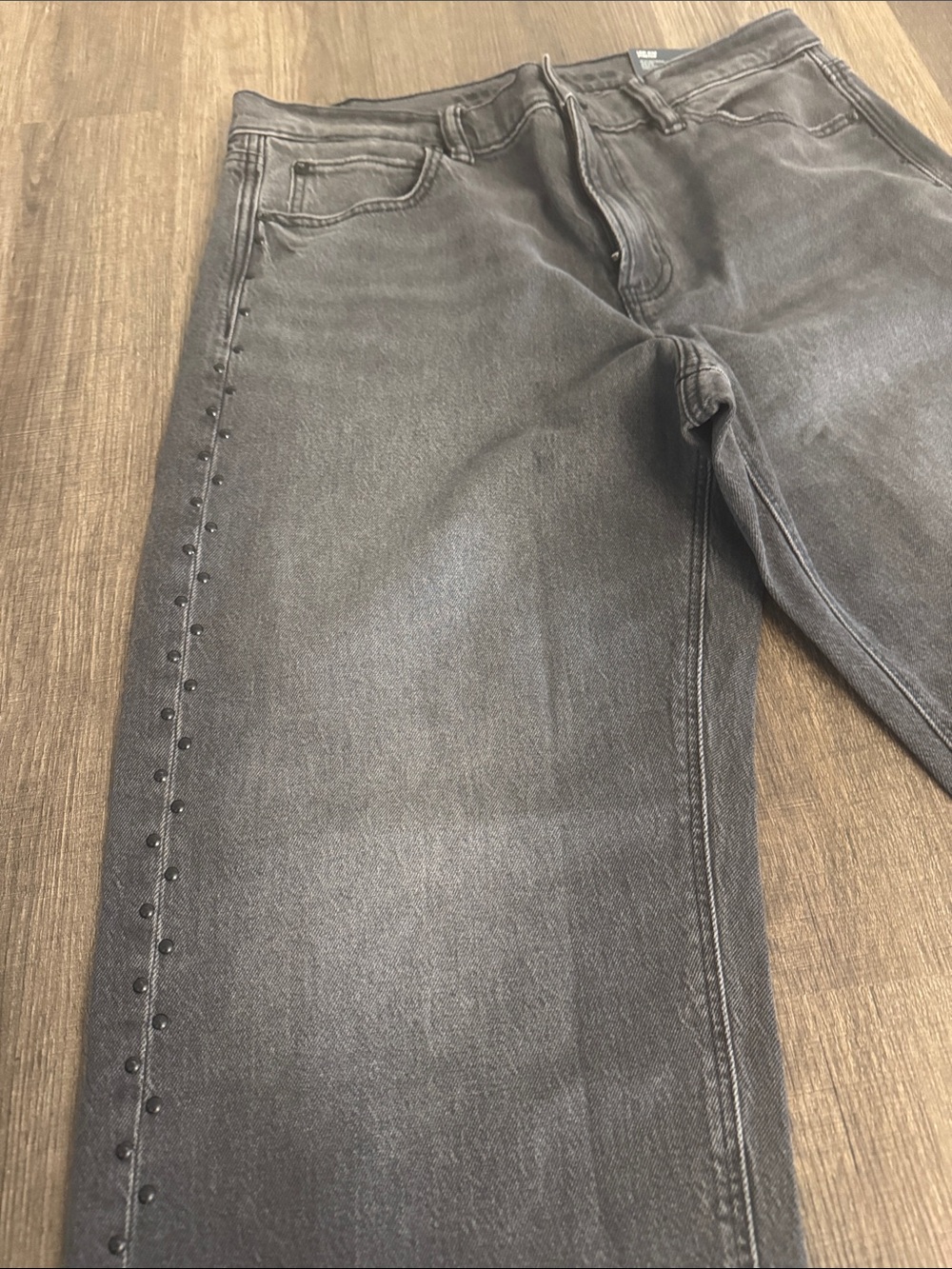 American Eagle Outfitters Washed Black Straight-Leg Jeans with Side Stud Trim - Picture 5 of 8